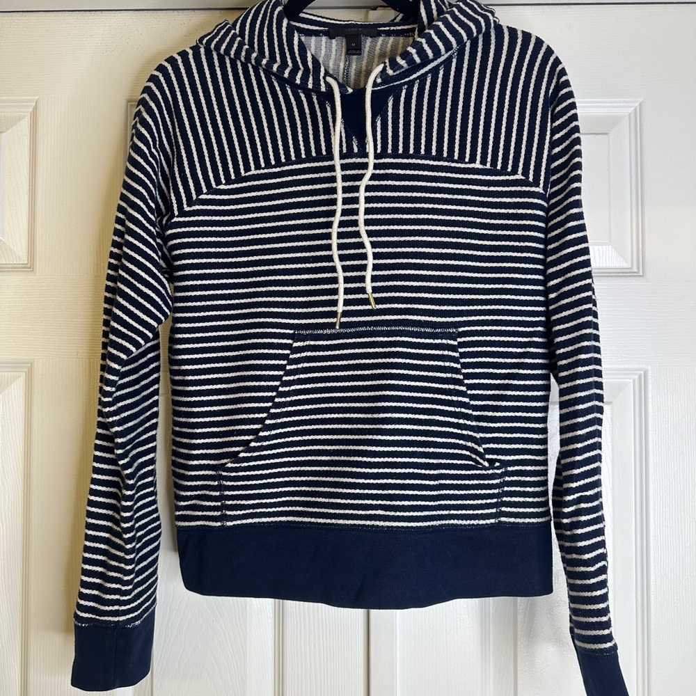 J. Crew Navy & White Striped Sweatshirt | Classic Casual Pullover | Size Medium